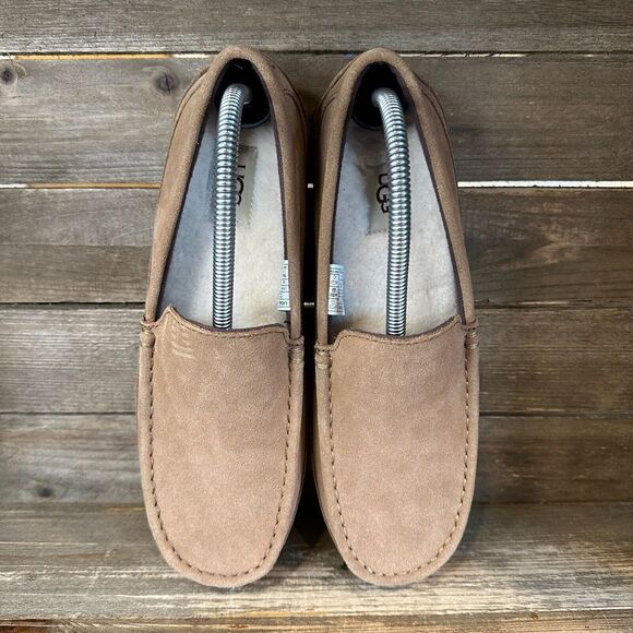 New Mens UGG Alder Brown Suede Slip‎ On Lined Slippers Shoes Loafers Size 8 M